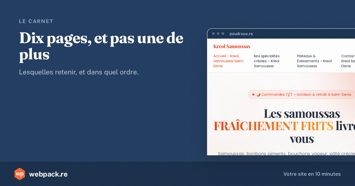 Le site d'un traiteur réunionnais affiché dans une fenêtre de navigateur
