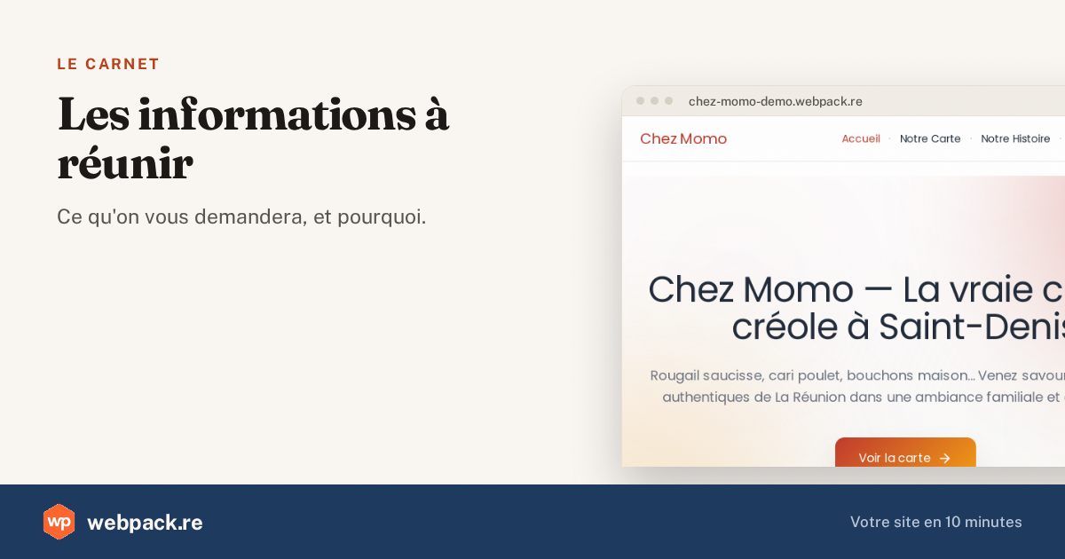 Un site de restaurant réunionnais affiché dans une fenêtre de navigateur